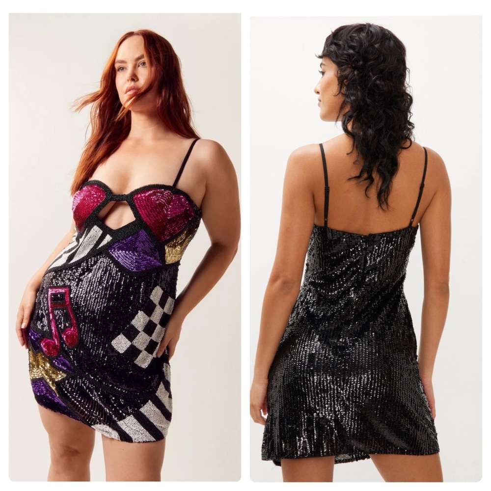 Nasty Gal Abstract Music Embellished Sequin Mini Dress 16